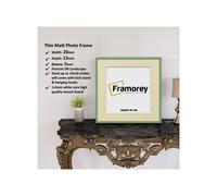 (Green With Ivory Mount, 25x25CM Pic (30x30CM Frame)) Square Size Thin Matt Green Picture Frame Wall Art Frames Flat Wooden Effect Poster Frame