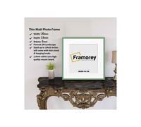 (Green With White Mount, 25x25CM Pic (30x30CM Frame)) Square Size Thin Matt Green Picture Frame Wall Art Frames Flat Wooden Effect Poster Frame
