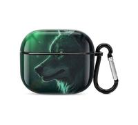 Green Wolf Bluetooth Earbuds Case Cover Full Body Shockproof Protection Hard Case Support Wireless Charging with Keychain Personalized Gift for AirPods 3