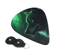 Green wolf Guitar Picks 6 Pcs, 0.71mm Thickness Celluloid Plectrum with Leather Picks Holder, Personalized Guitar Pick for Bass Electric Acoustic Guitars Lovers Gift