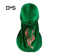 (green) Women Kerchief Chinese Style Dragon Embroidery Lace-up Strap Adjustable Golden Velvet Windproof Solid Color Pirate Headcloth Nobility Symbol Scarf