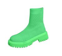 Green Womens Casual Knitted Ankle Boots Winter Warm Thick Sole Slip On Comfortable Socks Booties