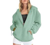 Green Womens Soft Oversized Hoodies Full Zip Up Long Sleeve Warm Sweatshirt with Pockets Ladies Smart Casual Loose Fit Jacket Going Out Tops Training Outfits Size M