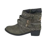 Green Women's Steampunk Boots Fashion Buckle Belt Ankle Boots with Side Zipper Gothic Solid Color Round Toe Leather Boot Comfy Chunky Low Heel Shoes for Winter Autumn Vintage Western Cowboy Booties 5