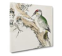 Green Woodpecker by Numata Kashu Canvas Print | Gallery Wrapped 30mm Frame Wall Art | 14x14 inches | Ready to Hang | Modern Picture | Living Room Bedroom Lounge Office
