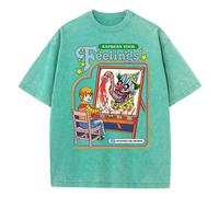 (green, XL) Express Your Feelings Draw A Clown Washed Retro Men Tshirts Fashion Street Breathable T Shirts Loose Cotton Tee Clothing T-Shirt