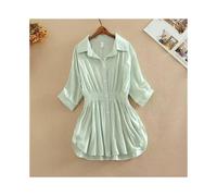 (Green, XL) Ladies Autumn Solid Office Shirts Lapel Button Slim Waist Ruffled Work Shirts Fashion Simple Women Shirt Tops Blusas Para Mujer
