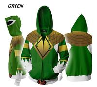 (green, XL) Men Women Sweatshirt Power Samurai Rangers Cosplay Hoodie Costume Superhero Cosplay Halloween Party Streetwear Tops