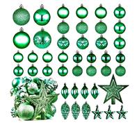 Christmas Ball Baubles Decoration Tree Ornaments including Balls Stars and a Tree topper Shatterproof Xmas Hanging 43 Pieces Set Home Office Outdoor indoor (Green)