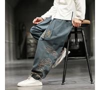 (green, XXXXXL) Chinese Style Retro Auspicious Clouds Print Pants Men Clothing Autumn Fashion Clothes Loose Casual Pants Plus Size Harem Pants