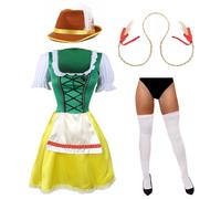 Green & Yellow Bavarian Dress with Stockings, Plaits & Hat I Love Fancy Dress Green Small