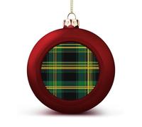 Green Yellow Buffalo Scottish Tartan Plaid Checkered Shiny Christmas Ball Ornaments for Xmas Tree Hanging Balls Holiday Party Decoration 2PCS