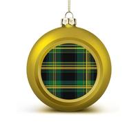 Green Yellow Buffalo Scottish Tartan Plaid Checkered Shiny Christmas Ball Ornaments for Xmas Tree Hanging Balls Holiday Party Decoration 2PCS