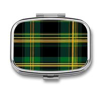 Green Yellow Buffalo Scottish Tartan Plaid Checkered Travel Pill Organizer Small Square Metal Portable Medicine Case Box for Purse Pocket