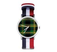 Green Yellow Buffalo Scottish Tartan Plaid Checkered Trendy Wrist Watches for Unisex Classic Casual Braided Strap Quartz Watch