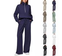 Green Yellow White Navy Oversized Half Zip Tracksuit Set Womens 2 Piece Co Ord French Terry Sweatshirt and Wide Leg Sweatpants Loose Fit Gym Streetwear Y2K Aesthetic Autumn Winter Outfits 3xl 4xl 2xl