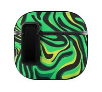 Green Zebra Pattern Headphone & Earphone Cases Compatible with Airpod 4 Scratch-Resistant PC Protective Cover with Secure Buckle