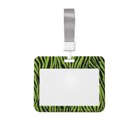 Green Zebra Skin Print Badge Holder | Sliding Id Hard Plastic Work Card Case Name Tag Protector For Office