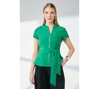 Green Zip Front Peplum Tie Waist Top Principles Green 12