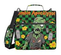Green Zombie Halloween Check 3 Rings 1.5 inch Office Binder Organizer with Handle and Removable Shoulder Strap Multi-Pocket Portfolios Portfolio Organizer for Middle School