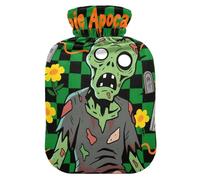 Green Zombie Halloween Check hot Water Bottles with Soft Cover, 2L Warmer Bag for (Scenario), (Scenario), (Scenario)