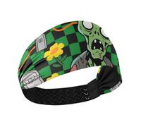 Green Zombie Halloween Check no slip stretch headbands for women Elastic head for women for basketball Athletic Sports Daily use washing face