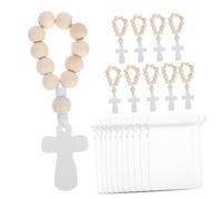 GREENADSCAPE 10 Sets Wooden Bead Rosary with Crucifix Pendant Pocket Sized Finger Baptism Rosaries for First Communion Religious Events Natural Wood Prayer Beads with Mesh Bags