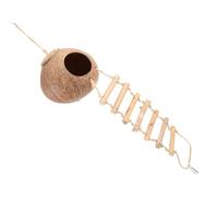 GREENADSCAPE 1set Bird Coconut Shell Nest with Ladder for Parrots Hamsters Pets Multi-functional Decorative Hideout Cave Habitat with Natural