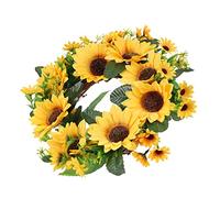 GREENADSCAPE 2 pcs Artificial Sunflower Wreath Decor Fake Sunflower Pendant for Festival Season Easy to Hang Yellow and Green Leaf Garland Party Decoration and Home Ornament