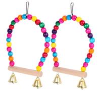 GREENADSCAPE 2pcs Bird Perch Stand with Bell Swing for Parrots Chewing Toy Cage Decor for Parakeets Cockatiels Budgies Practical Bird Cage Accessory