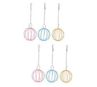 GREENADSCAPE 2sets Hanging Grass Chain Ball Iron Grass Frame Pendant for Pet Rabbit Guinea Pig Feeder 3pcs*2 Random Color