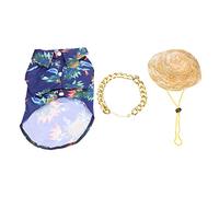 GREENADSCAPE 3pcs Hawaiian Dog Accessory Pet T-shirt Dog Necklace Bell Stylish Sun Hat for Beach Birthday Parties and Cosplay