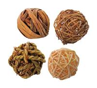 GREENADSCAPE 4pcs Rattan Guinea Pig Ball Rabbit Treats Boredom Breaker Toys Bird Parrot Chew Toys Set for Small Animals