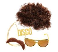 GREENADSCAPE 70s Wig and Fake Necklace Men's Disco Party Costume Accessory Cosplay Wig Vintage Sunglasses Random Color