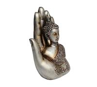 GREENADSCAPE Buddha Figure Decoration Silver Resin Palm Statue for Living Room Elegant Chinese Style Ornament for Home Office Unique Craft for Inspiration and Positive Energy