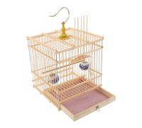 GREENADSCAPE Portable Small Bamboo Bird Cage for Parakeets and Cockatiels Rectangular Stable Design with Detachable Feeders Carbonized Bamboo for Indoor Balcony Garden Use