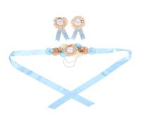 GREENADSCAPE Set Maternity Sash and Corsage Set Complete Shower Accessories for Mommy and Daddy Handmade Flower Belly Belt for Gender Reveal and Pregnancy Photo Props