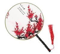 GREENADSCAPE Traditional Chinese Style Square Dance Fan Handmade Round Hand Fan Tassel Vintage Style Decorative
