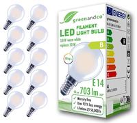 greenandco 10 x LED Filament Bulbs | Frosted | CRI 90+ | E14 G45 | 3.8W 703lm | Replaces 50W | 2700K Warm White | 320° | 230V | Flicker Free | Energy Class B | Non-Dimmable
