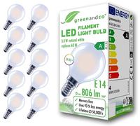 greenandco 10 x LED Filament Bulbs | Frosted | E14 G45 | 3.8W 806lm | Replaces 60W | 4000K Neutral White | 320° | 230V | Flicker Free | Energy Class A | Non-Dimmable