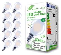 greenandco 10 x LED Filament Bulbs | Frosted | E14 G45 | 3.8W 806lm | Replaces 60W | 6500K Cool White | 320° | 230V | Flicker Free | Energy Class A | Non-Dimmable