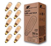 greenandco 10x Decorative LED Vintage Light Bulb | E27 T45 | Amber | 4W 200lm | 1800K Extra Warm White | 320° | 230V | Flicker Free | Not Dimmable