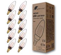greenandco 10x dimmable E14 Vintage Bulbs C35 Clear 2.3W 65lm 1800K | Low watt light bulbs, extra warm white, 320° beam angle, 230V, flicker free, dimmable, decorative light bulbs