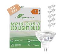greenandco 10x MR16 GU5.3 | dimmable | Replaces 28W | Warm White 2700K | CRI 90+ | 3W 250 lm | 38° | No Flicker | COB LED Light Bulb | 12V AC/DC
