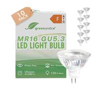 greenandco 10x MR16 GU5.3 | Replaces 40W | Warm White 3000K | CRI 90+ | 5W 400 lm | 38° | No Flicker | COB LED Light Bulb | 12V AC/DC | Non dimmable