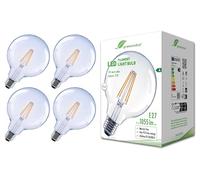 greenandco 4 x Clear LED Filament Bulb E27 G125 5W 1055lm Replaces 75W 2700K Warm White 320° 230V No Flicker Energy Class A Non-Dimmable