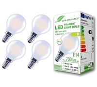 greenandco 4 x LED Filament Bulbs | Frosted | CRI 90+ | E14 G45 | 3.8W 703lm | Replaces 50W | 2700K Warm White | 320° | 230V | Flicker Free | Energy Class B | Non-Dimmable