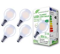 greenandco 4 x LED Filament Bulbs | Frosted | E14 G45 | 3.8W 806lm | Replaces 60W | 4000K Neutral White | 320° | 230V | Flicker Free | Energy Class A | Non-Dimmable