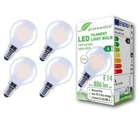 greenandco 4 x LED Filament Bulbs | Frosted | E14 G45 | 3.8W 806lm | Replaces 60W | 6500K Cool White | 320° | 230V | Flicker Free | Energy Class A | Non-Dimmable