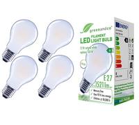 greenandco 4 x LED Filament Bulbs | Frosted | E27 A60 | 7.2W 1521lm | Replaces 100W | 4000K Neutral White | 320° | 230V | Flicker Free | Energy Class A | Non-Dimmable